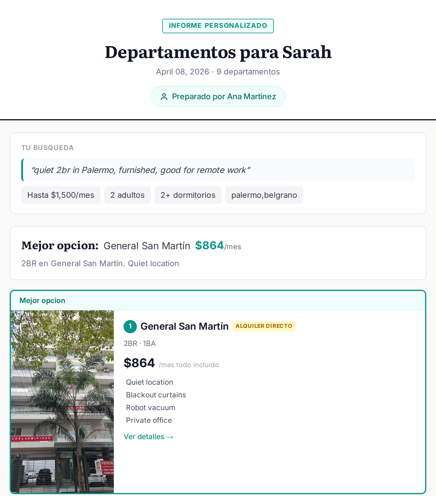 Ejemplo de informe de viviendas